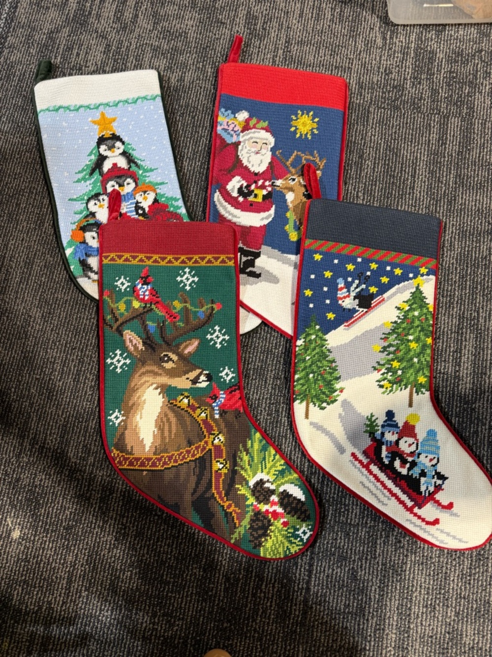 4 Lands’ End Needlepoint Christmas Stockings